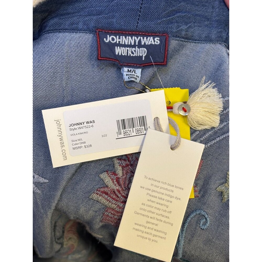 NWT Johnny Was Embroidered Denim-Style Open Cardigan M/L Blue Floral - Picture 7 of 7